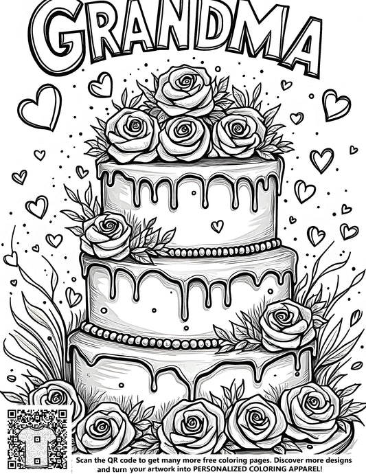 FREE Grandma Cake Coloring Page - Download NOW