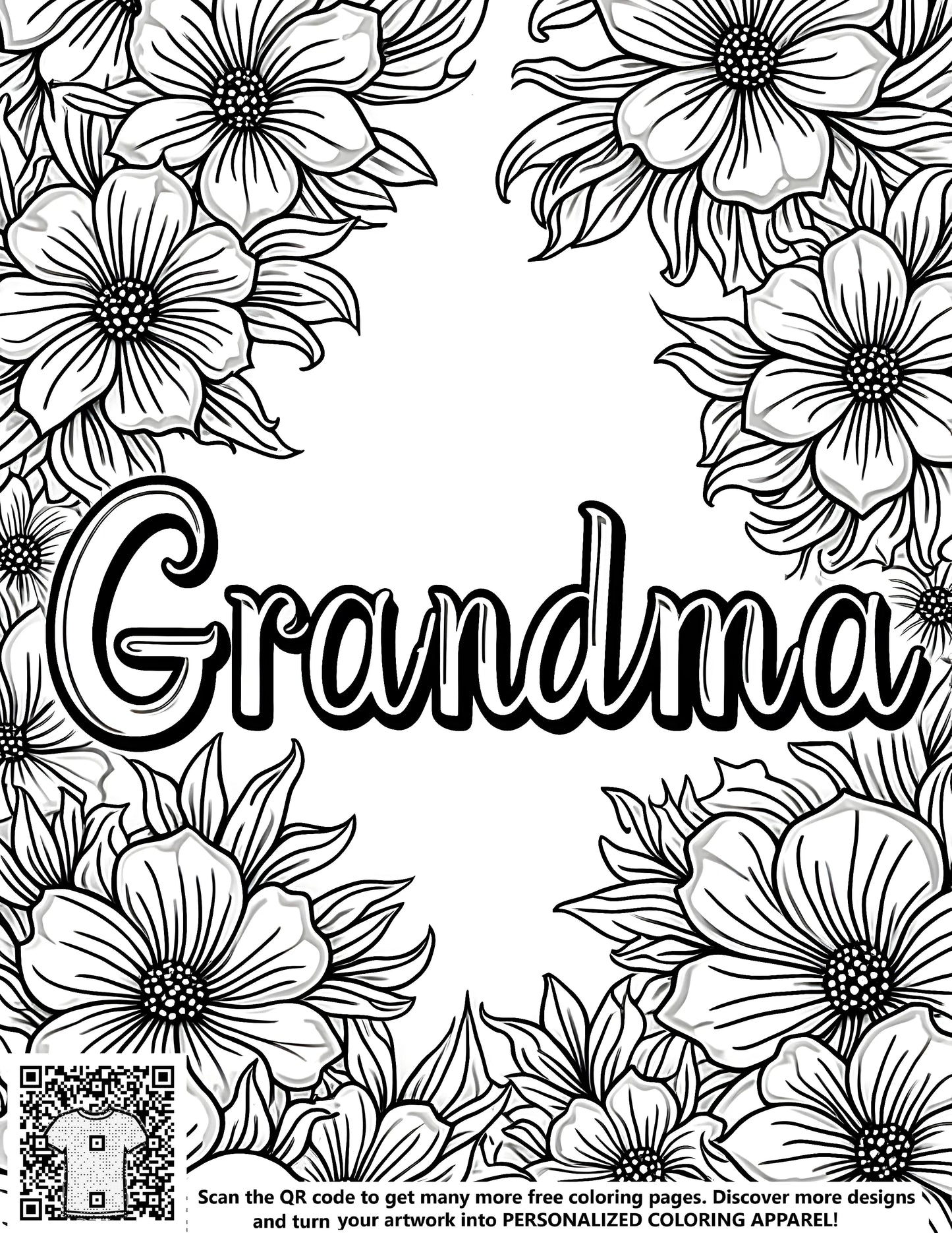 FREE Grandma Floral Coloring Page - Printable Download