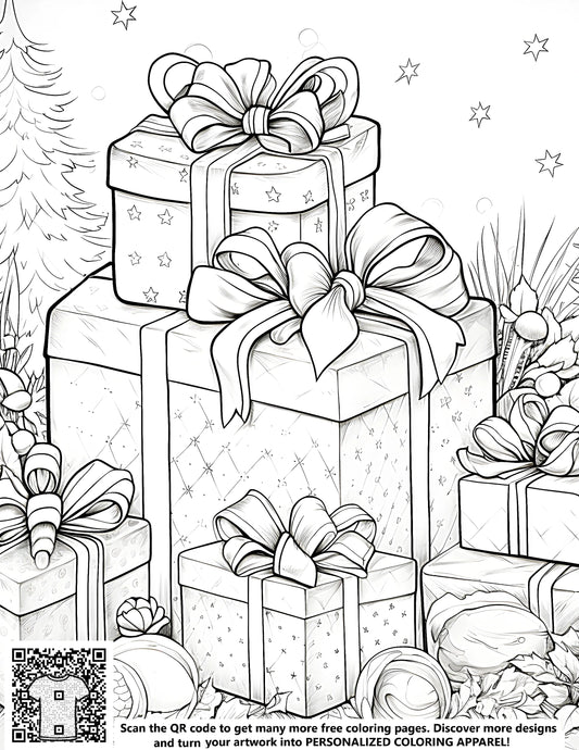 FREE Christmas Gifts Coloring Page - Printable Holiday Decorations Download