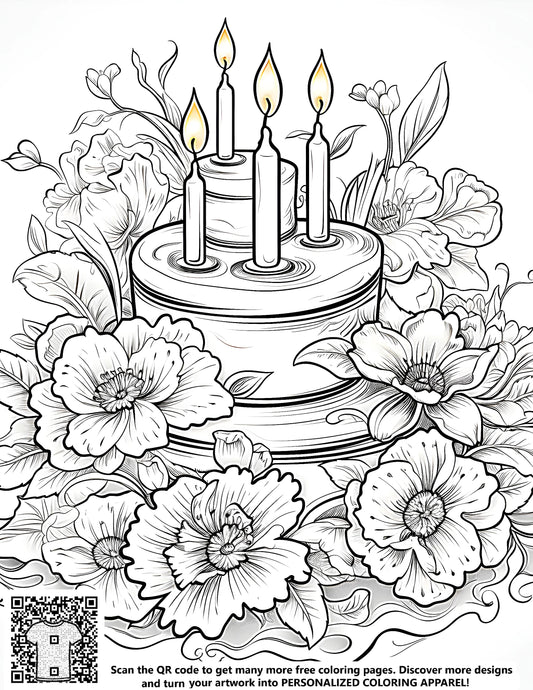 FREE Birthday Cake Coloring Page with Flowers - Download NOW