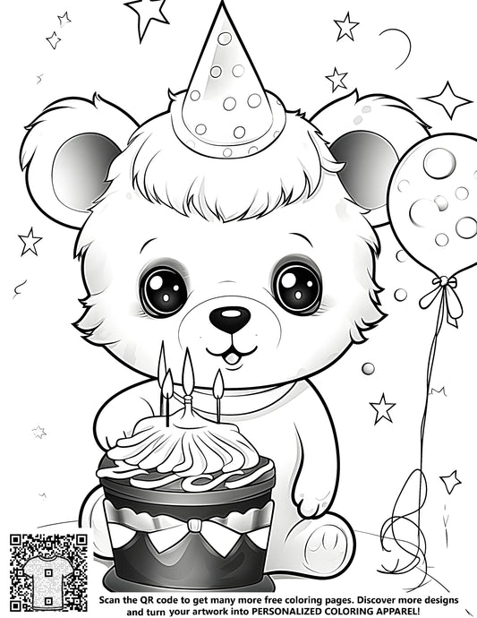 FREE Bear Birthday Party Coloring Page - Download NOW