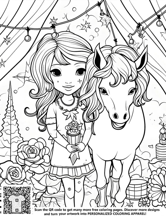 FREE Festive Horse and Girl Coloring Page - Download NOW