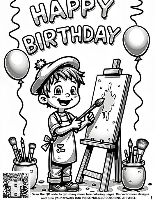 FREE Coloring Page - Child Painter Birthday Party Printable Download