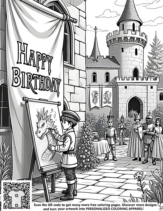 FREE Medieval Birthday Coloring Page - Download NOW