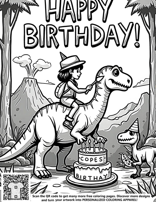 FREE Dinosaur Birthday Jungle Coloring Page Download NOW