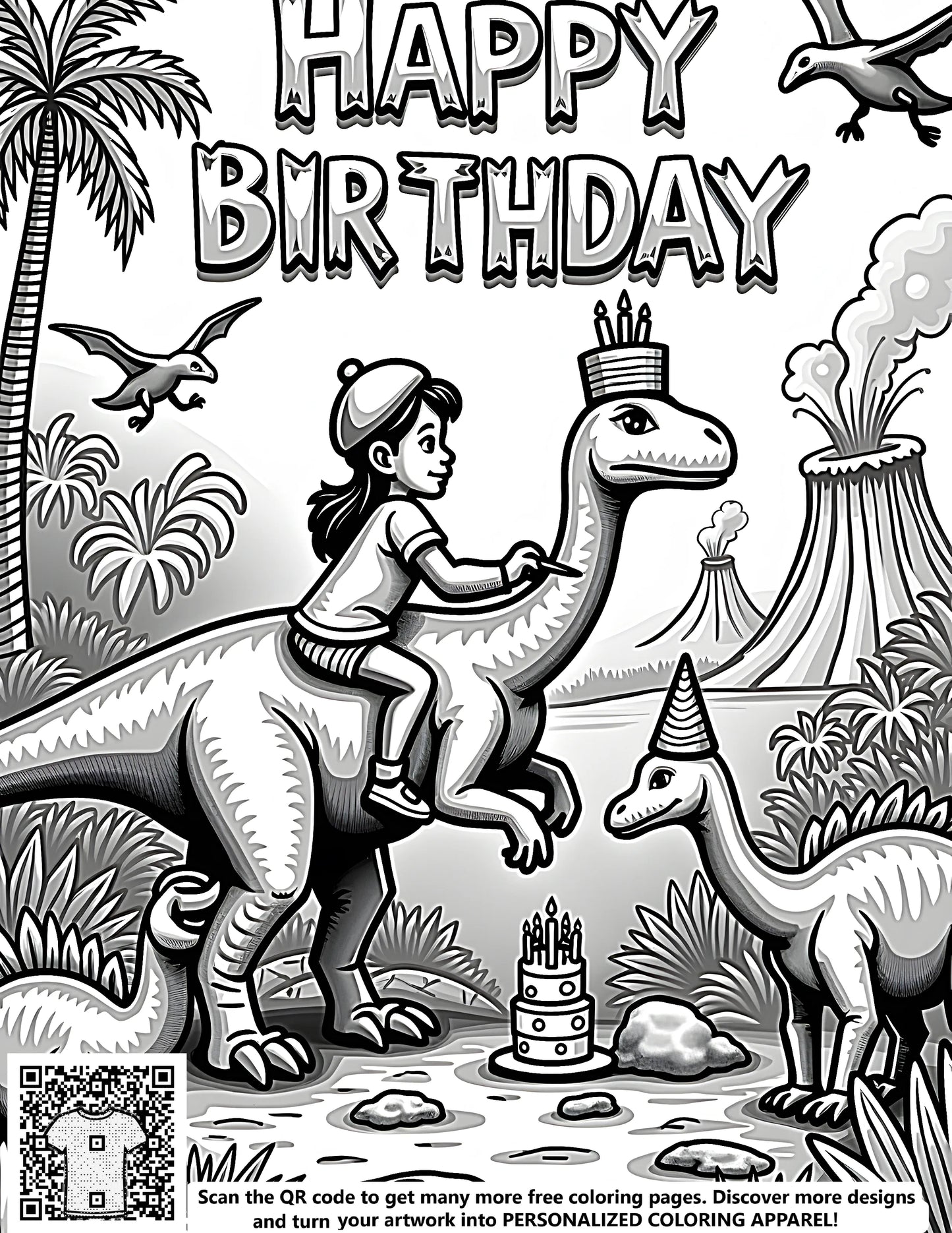 FREE Happy Birthday Dinosaur Coloring Page - Printable Download