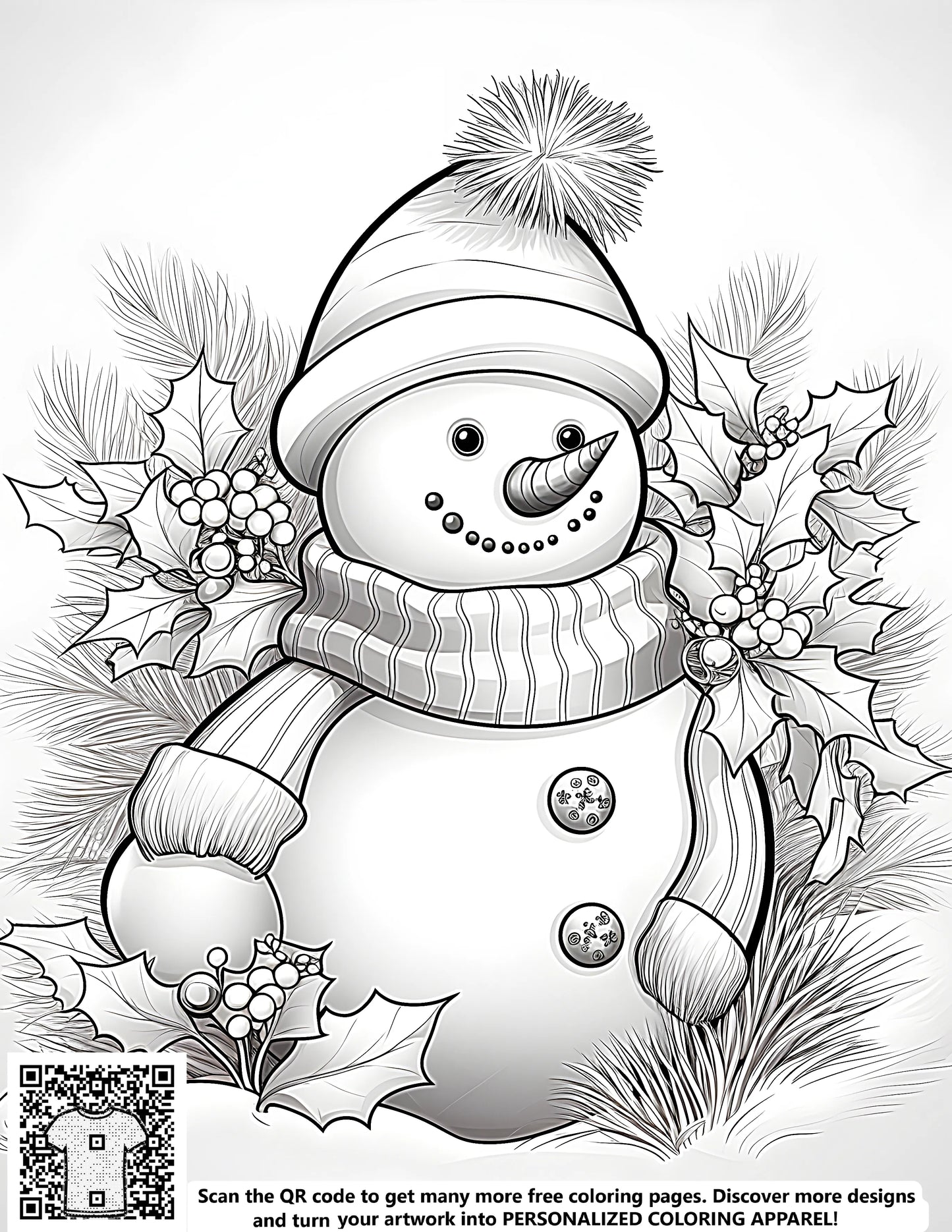 FREE Winter Snowman Coloring Page with Nature Elements - Download NOW