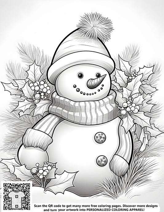 FREE Winter Snowman Coloring Page with Nature Elements - Download NOW
