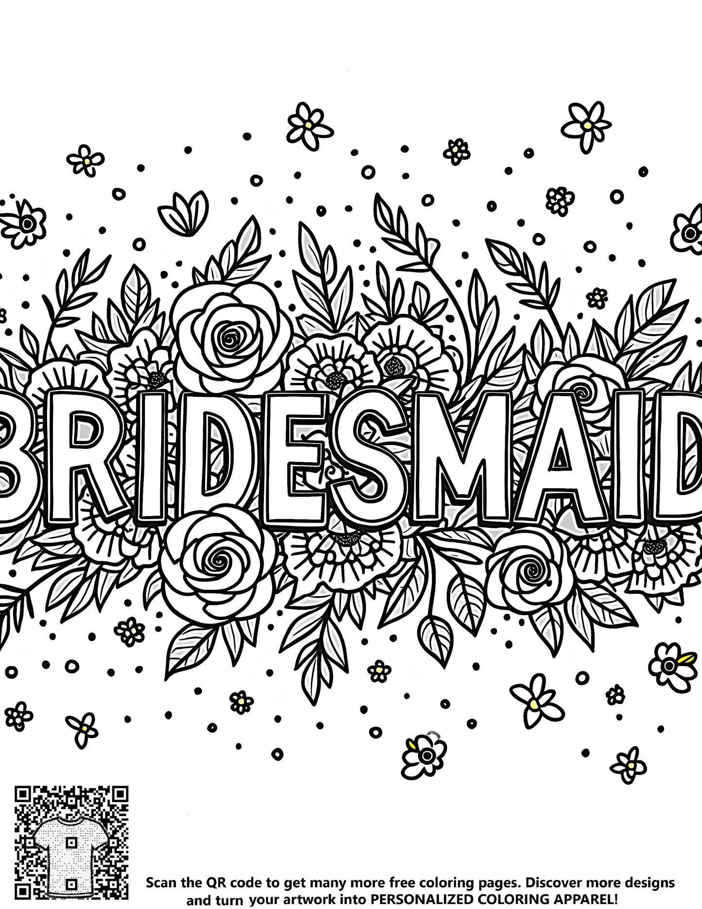 FREE Bridesmaid Coloring Page with Flowers and Leaves - Download NOW