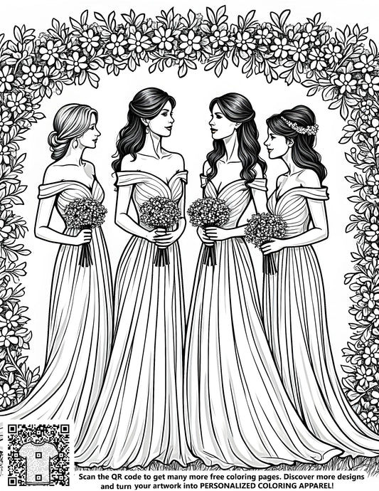 FREE Bridesmaids Under Floral Arch Coloring Page - Download NOW