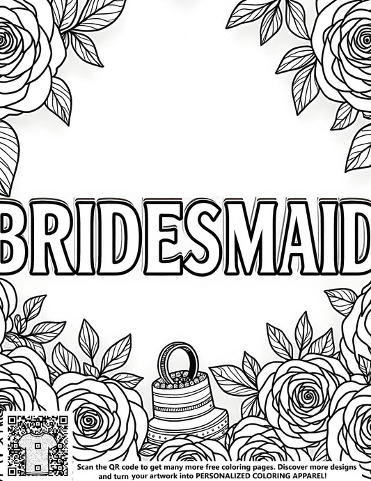 FREE Bridesmaid Coloring Page with Roses and Cake - Download NOW