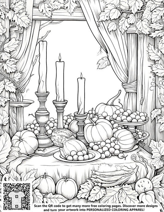 FREE Autumn Harvest Table Setting Coloring Page - Printable Download