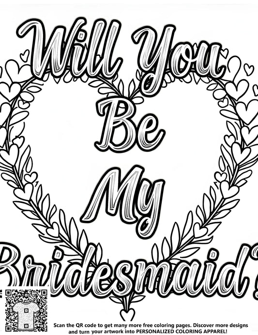 FREE Bridesmaid Proposal Coloring Page - Heart-Shaped Wreath Printable Download