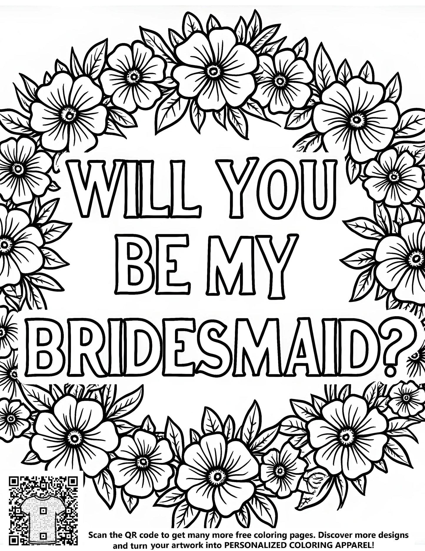 FREE Floral Wreath Bridesmaid Proposal Coloring Page Download