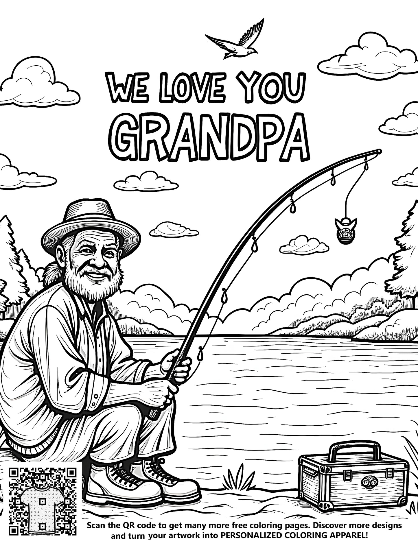 FREE Grandpa Fishing by the Lake Coloring Page - Download NOW