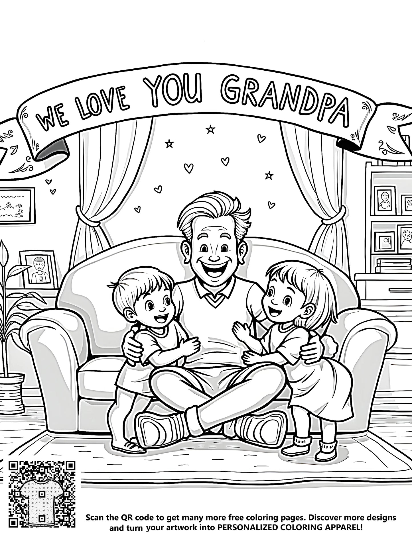 FREE Grandpa and Kids Coloring Page - Download NOW