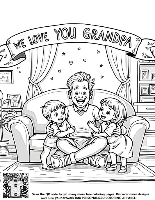 FREE Grandpa and Kids Coloring Page - Download NOW