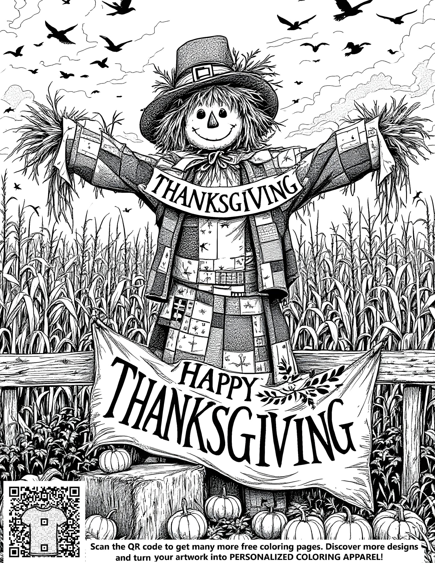 FREE Scarecrow Thanksgiving Coloring Page - Printable Download