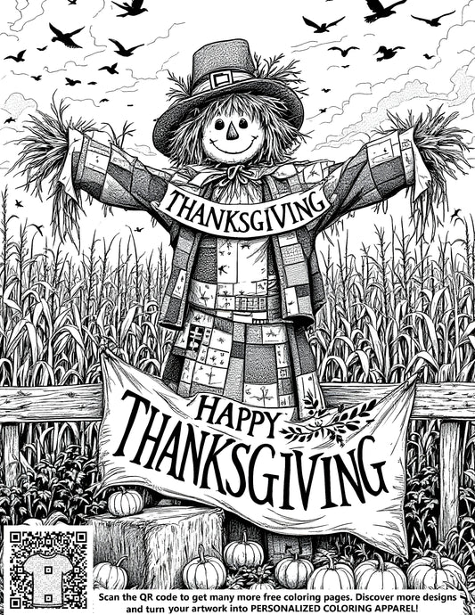 FREE Scarecrow Thanksgiving Coloring Page - Printable Download
