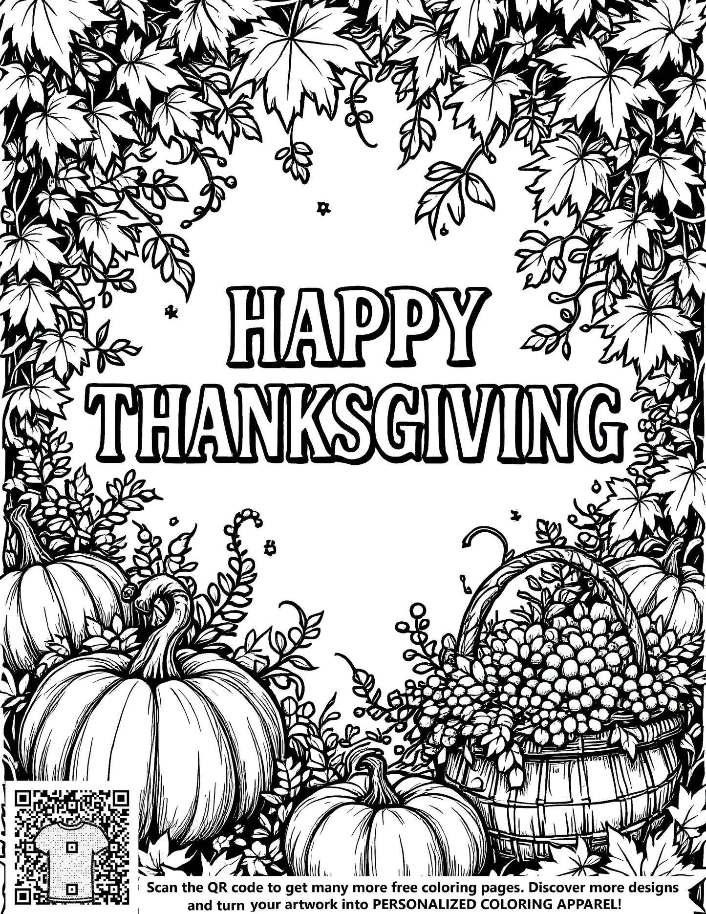 FREE Thanksgiving Coloring Page Download - Festive Pumpkins and Autumn Foliage