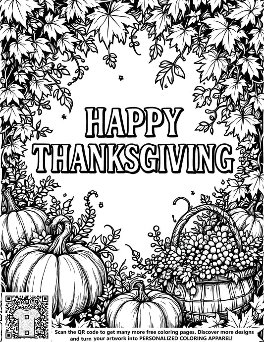 FREE Thanksgiving Coloring Page Download - Festive Pumpkins and Autumn Foliage