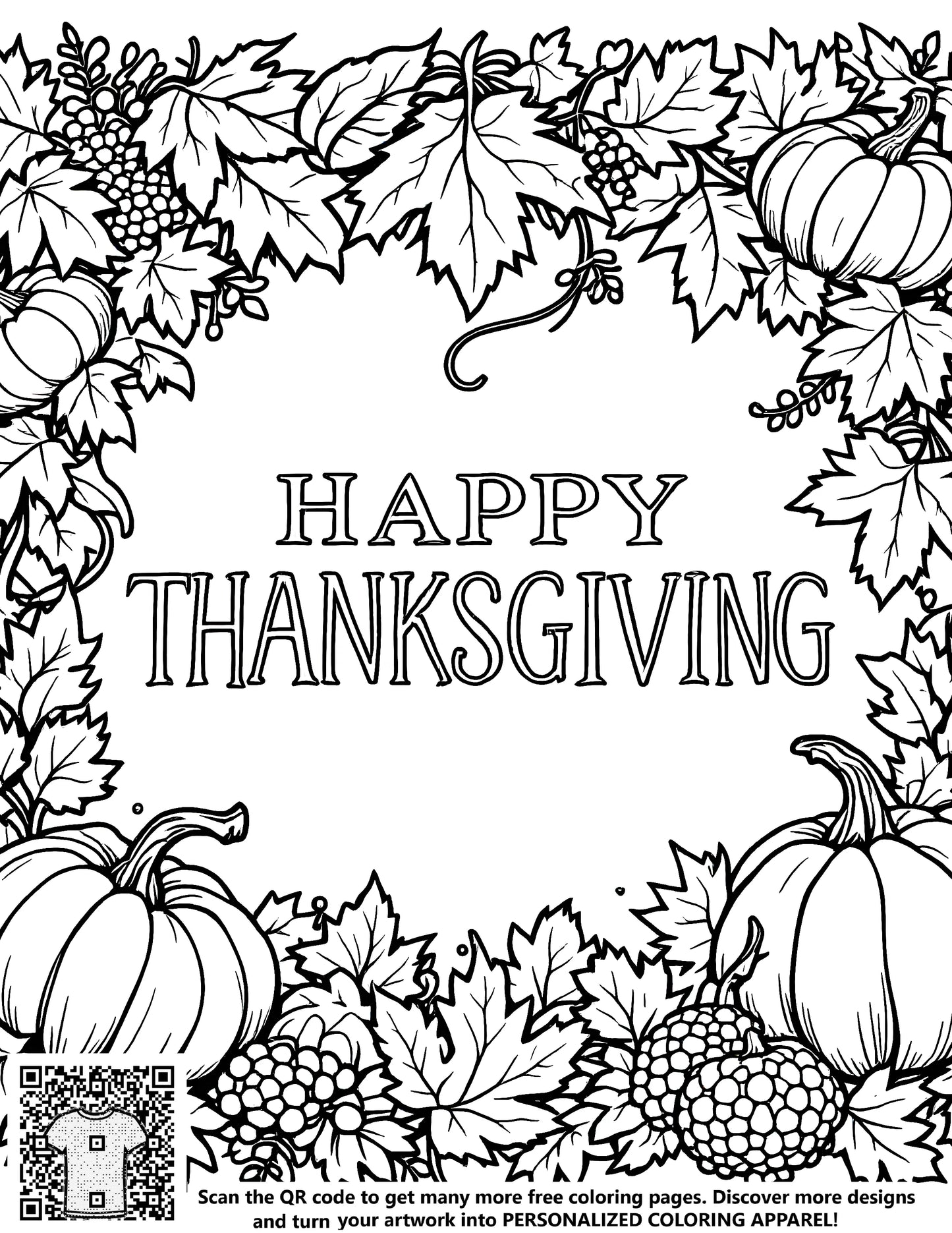 FREE Thanksgiving Coloring Page Download NOW - Pumpkins & Leaves Border