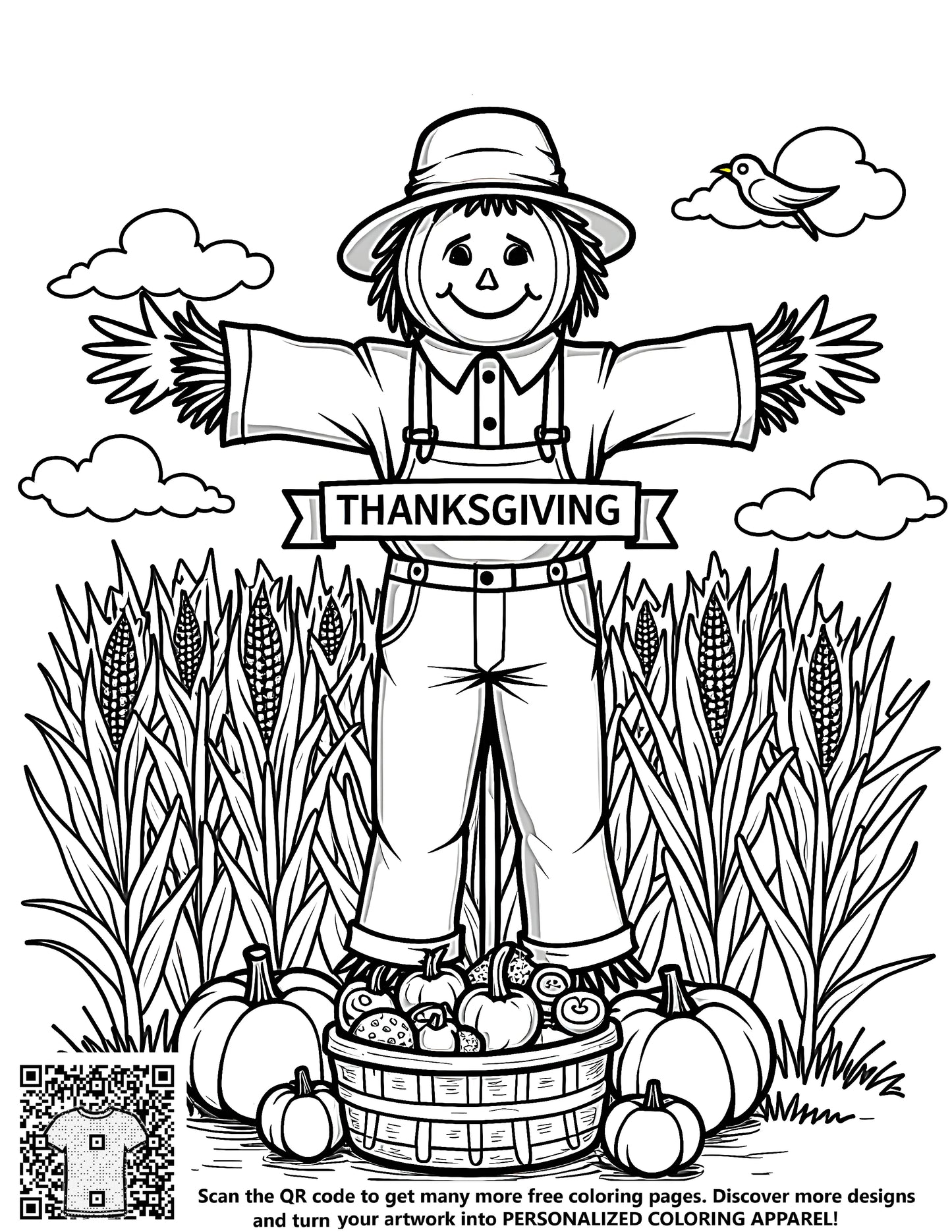 FREE Thanksgiving Scarecrow Coloring Page Download