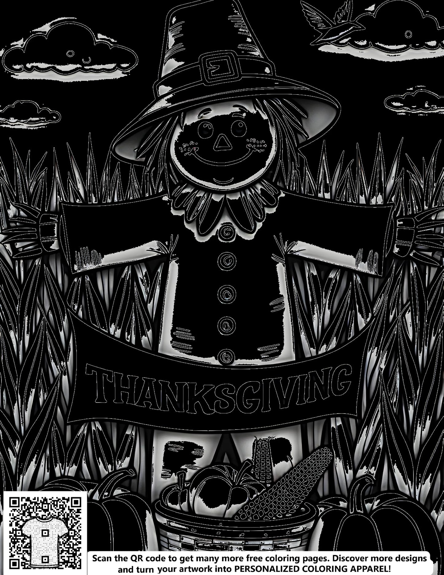 FREE Scarecrow Thanksgiving Coloring Page Download
