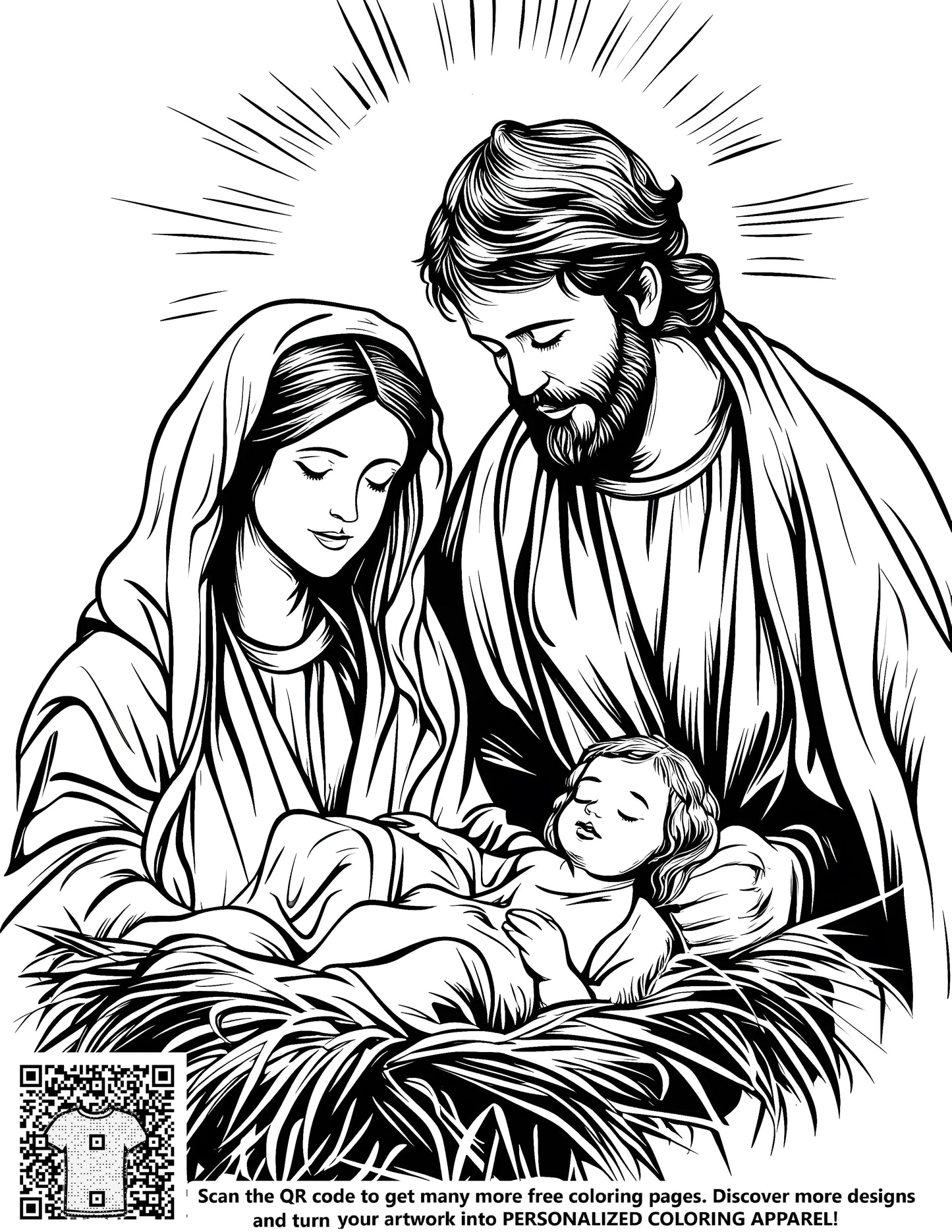 FREE Holy Family Coloring Page - Printable Nativity Scene Download