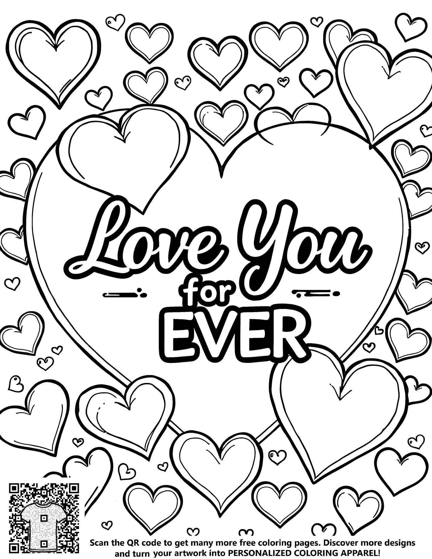 FREE Love You for Ever Hearts Coloring Page - Printable Valentine's Day Download