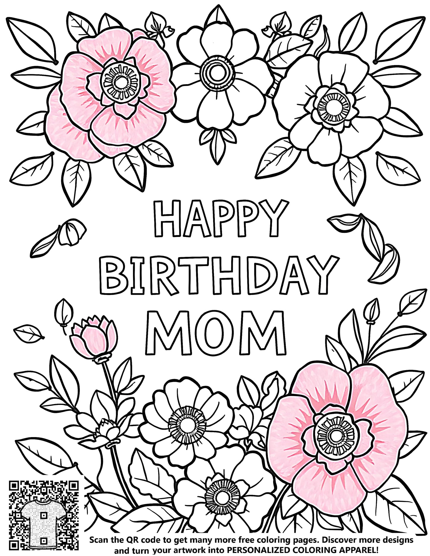 FREE Happy Birthday Mom Coloring Page - Printable Download