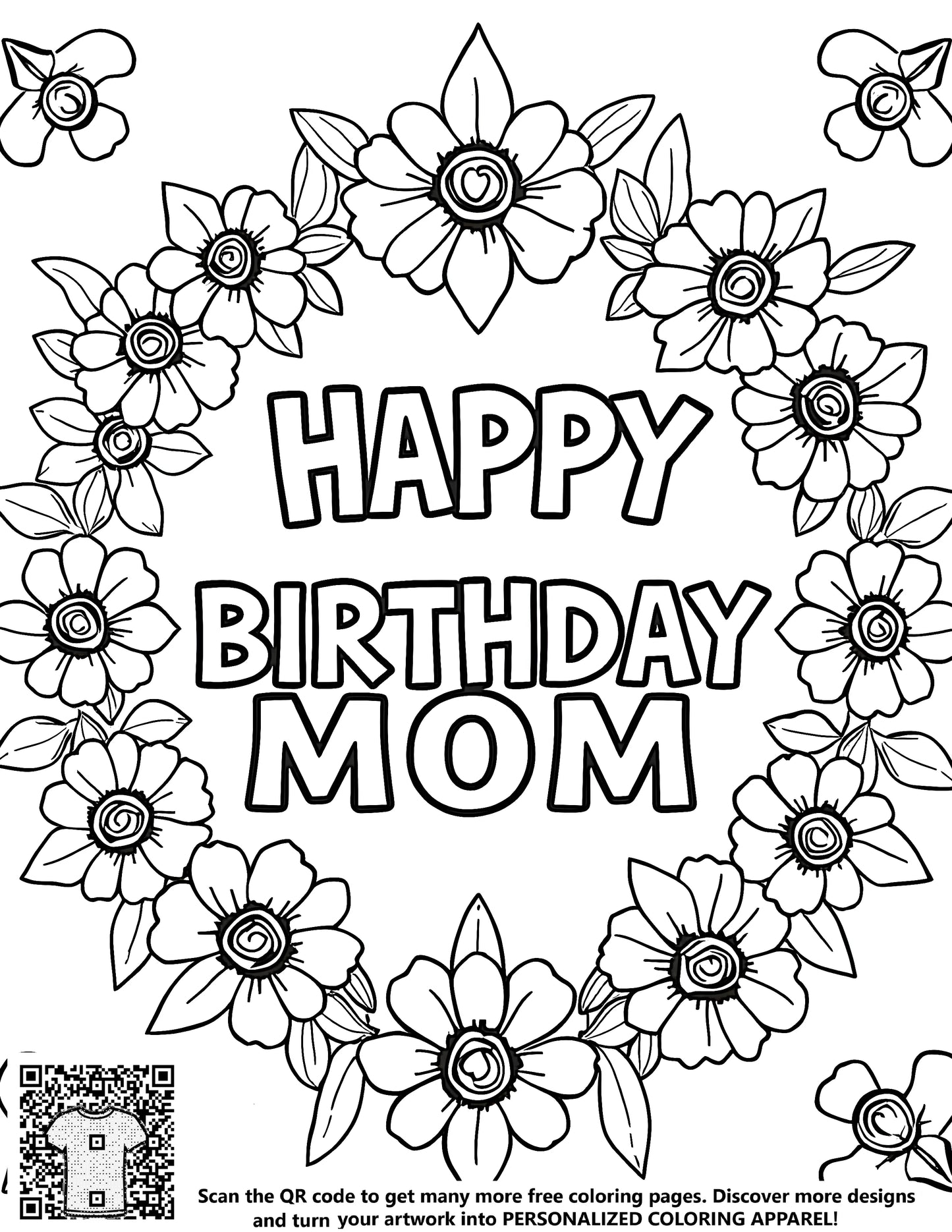 FREE Happy Birthday Mom Floral Coloring Page Download