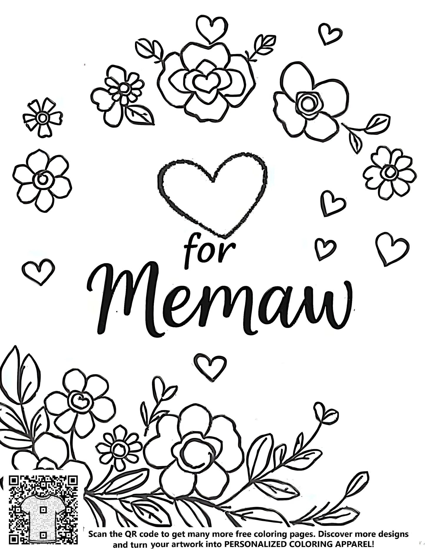 FREE Floral Heart Design Coloring Page for Memaw - Download NOW