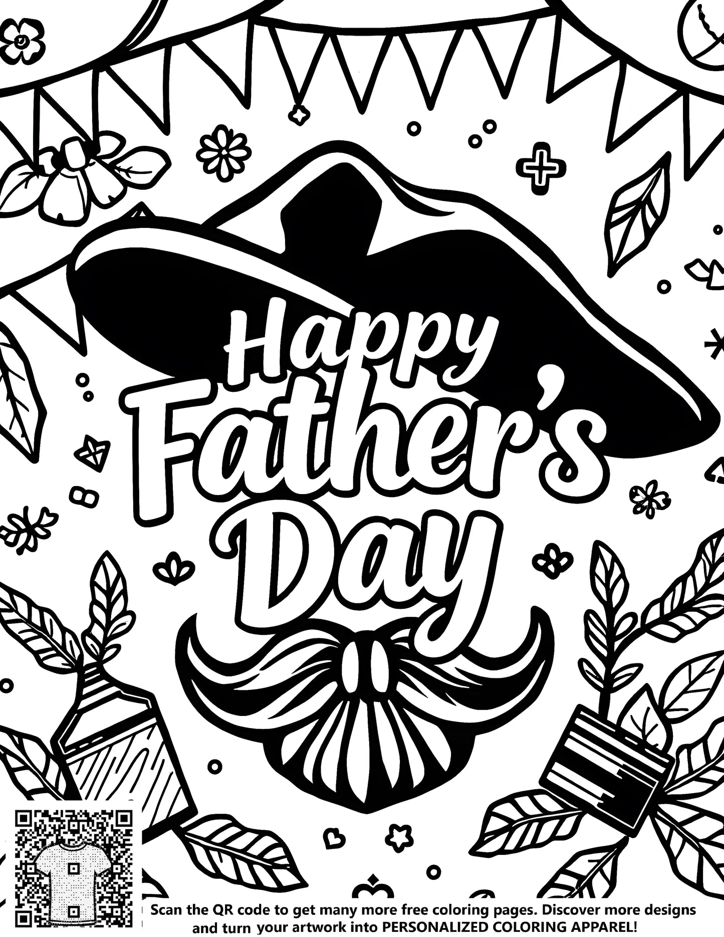 FREE Father's Day Coloring Page - Printable Festive Hat and Mustache Design