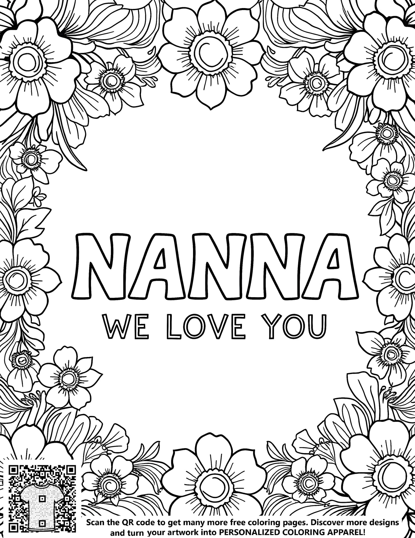 FREE Floral Love for Nanna Coloring Page - Download NOW