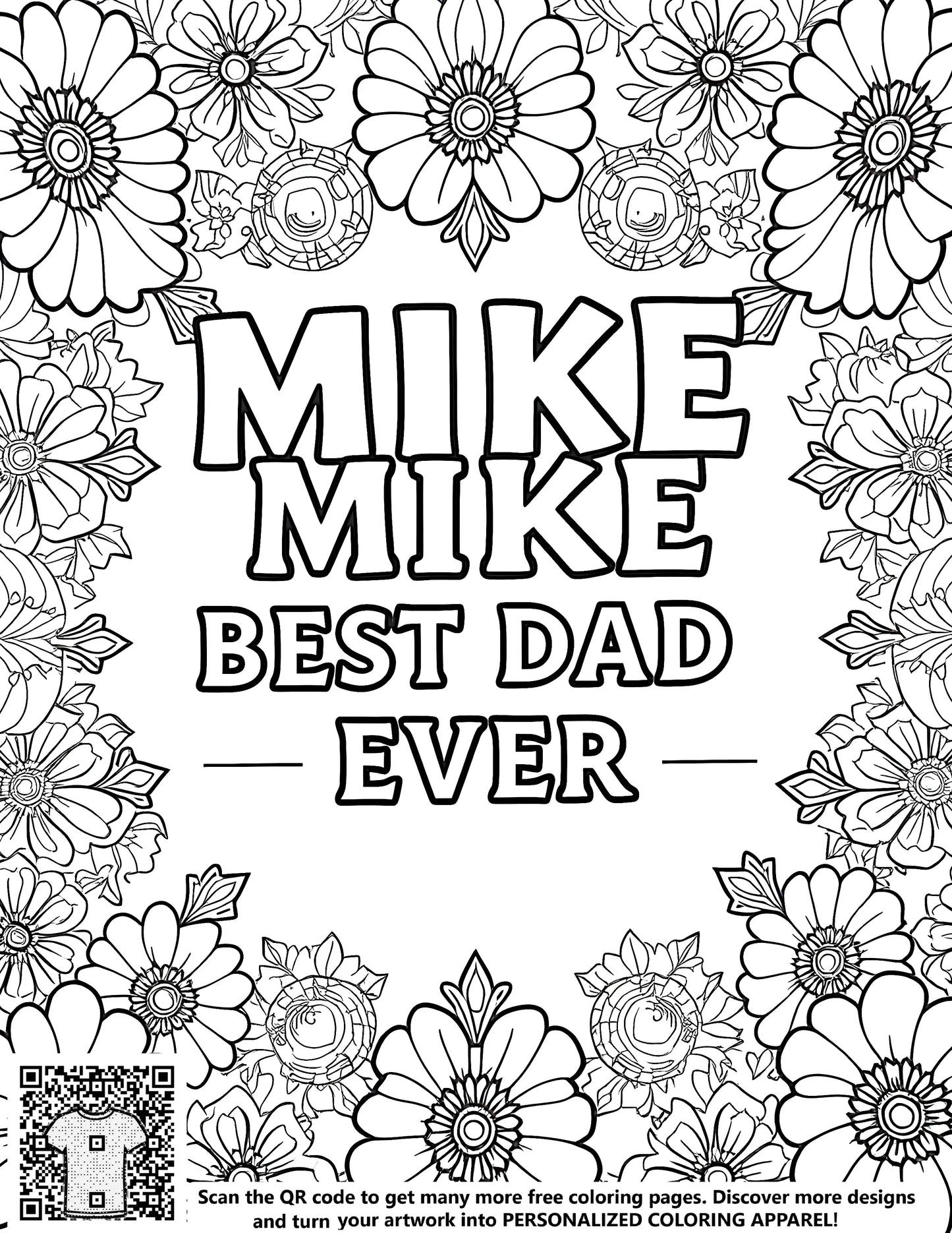 FREE Floral Best Dad Ever Coloring Page Download