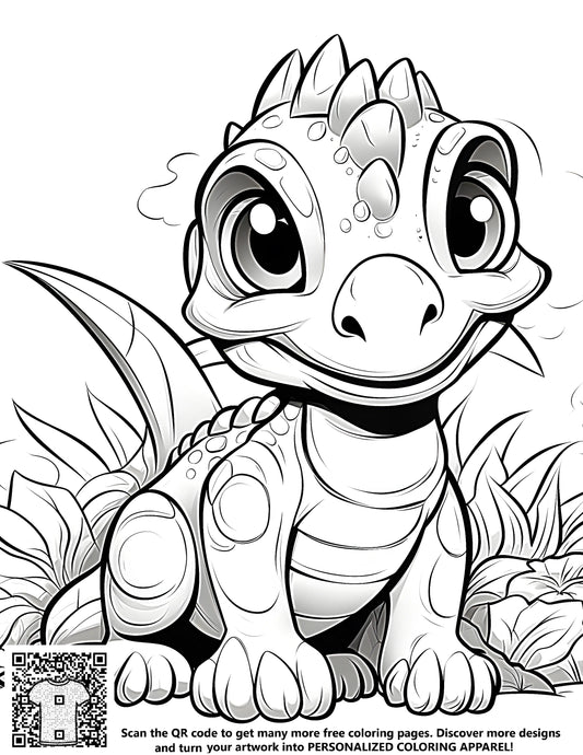 FREE Cute Cartoon Baby Dinosaur Coloring Page - Printable Fun for Kids