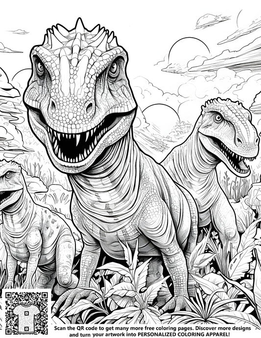 FREE Dinosaur Coloring Page - Detailed Black and White Theropod Illustration - Printable Download