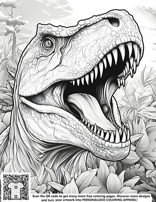 Free coloring pages with detailed T-Rex designs, Jurassic dinosaurs illustrations