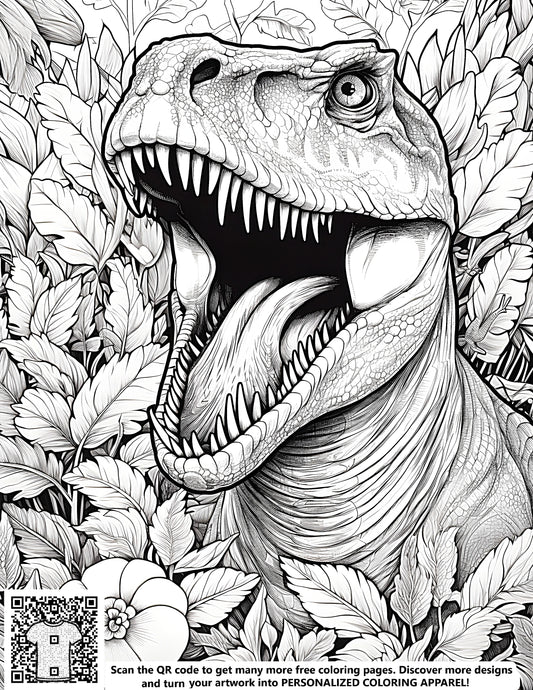 Coloring page of a roaring T-Rex, triceratops alternative, dinosaur design for kids and adults