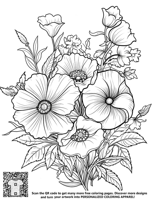 FREE Poppy Bouquet Coloring Page Download NOW