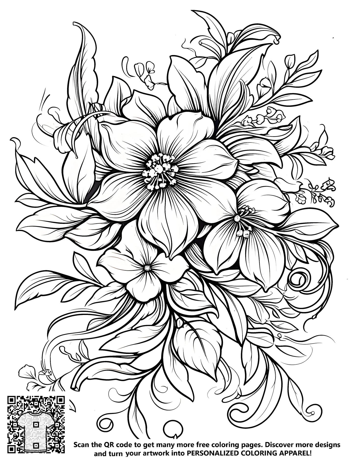 FREE Floral Arrangement Coloring Page - Intricate Black and White Outline Printable