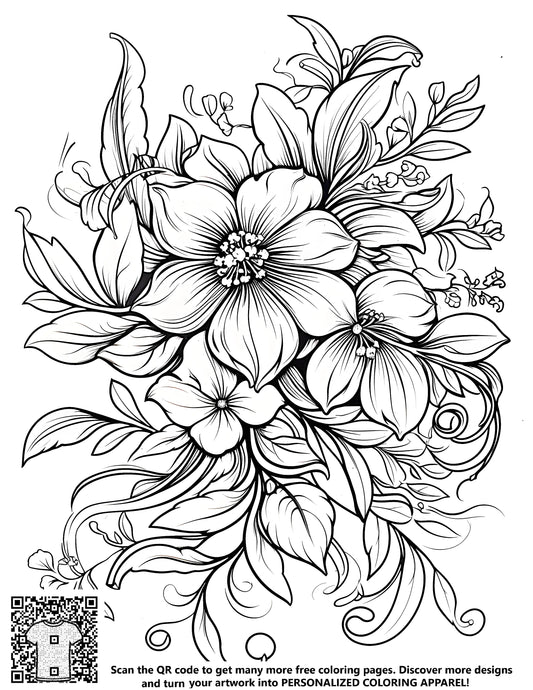 FREE Floral Arrangement Coloring Page - Intricate Black and White Outline Printable