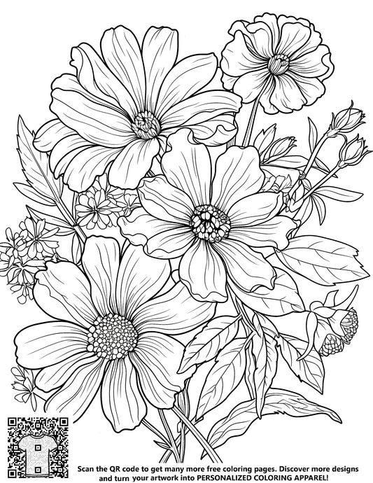 FREE Floral Bouquet Coloring Page - Detailed Line Art Download