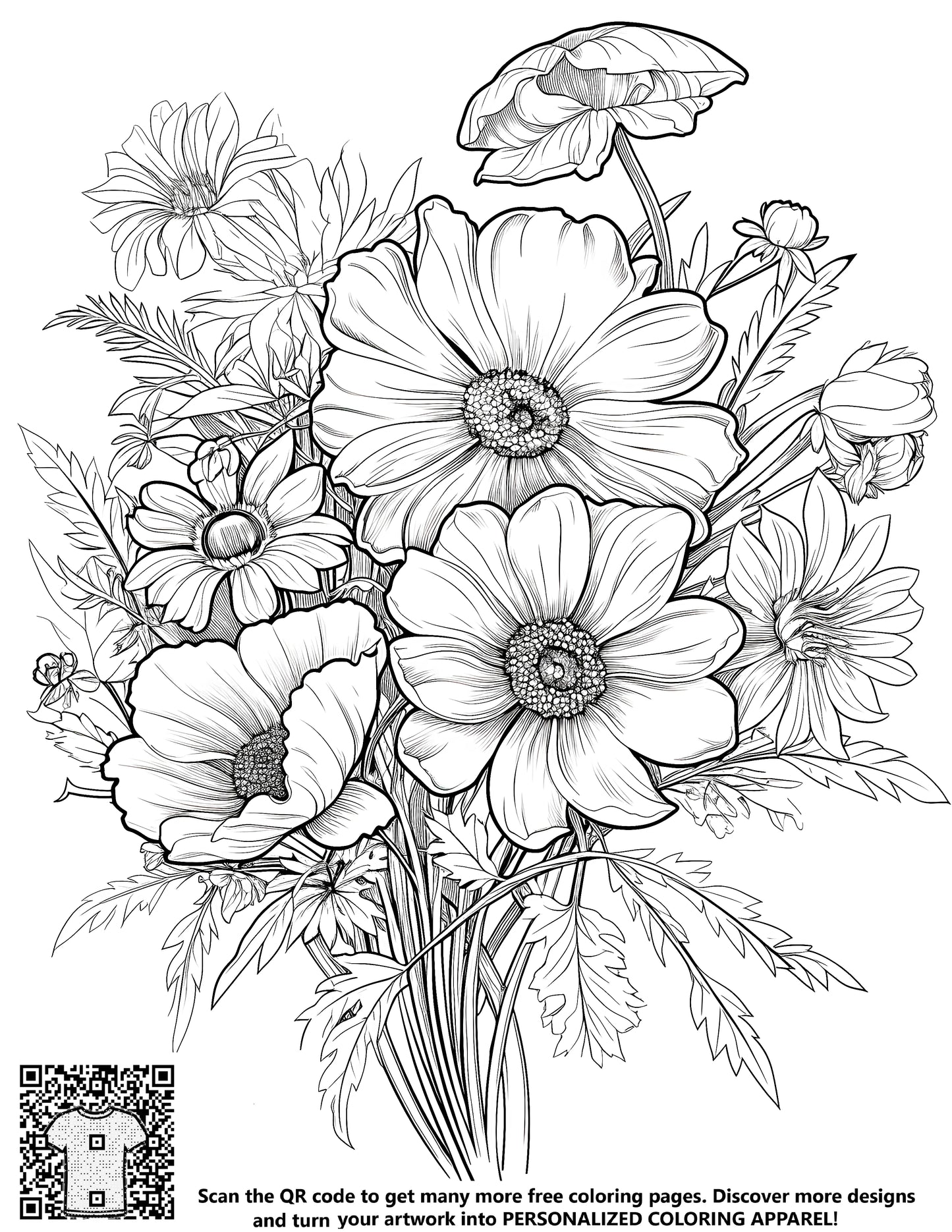 FREE Detailed Flower Bouquet Coloring Page - Printable Download