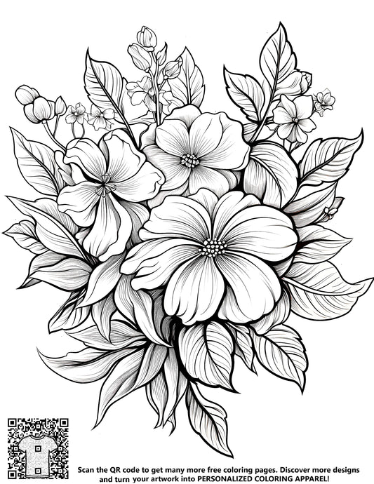 FREE Flower Bouquet Coloring Page - Intricate Blossoms and Leaves Printable