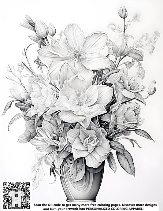 FREE Flower Bouquet Coloring Page - Detailed Petals and Leaves - Download NOW