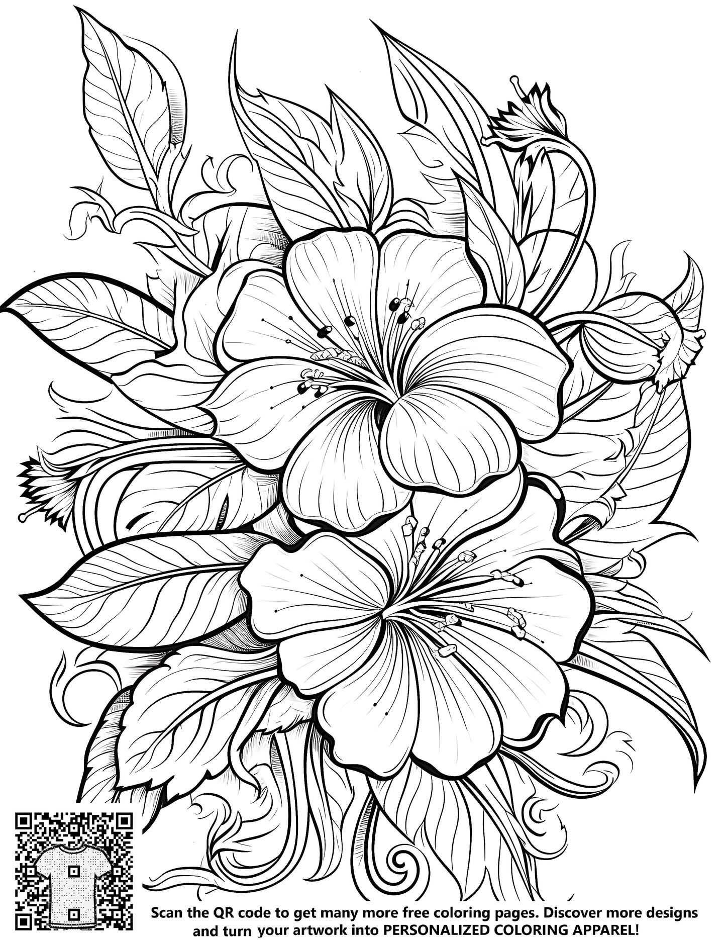 FREE Hibiscus Flowers Coloring Page - Intricate Botanical Design Download