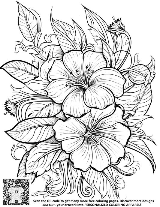 FREE Hibiscus Flowers Coloring Page - Intricate Botanical Design Download