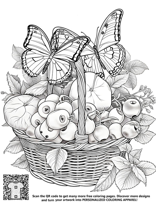 FREE Butterfly and Fruit Basket Coloring Page - Download NOW